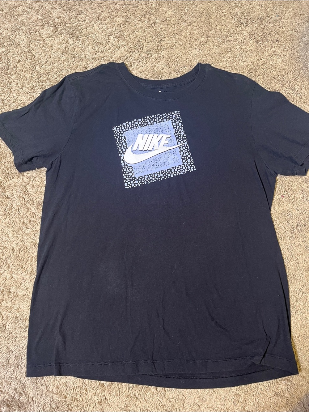 Nike Black Short Sleeve Tee with Cream Swoosh and Lavender Graphic
